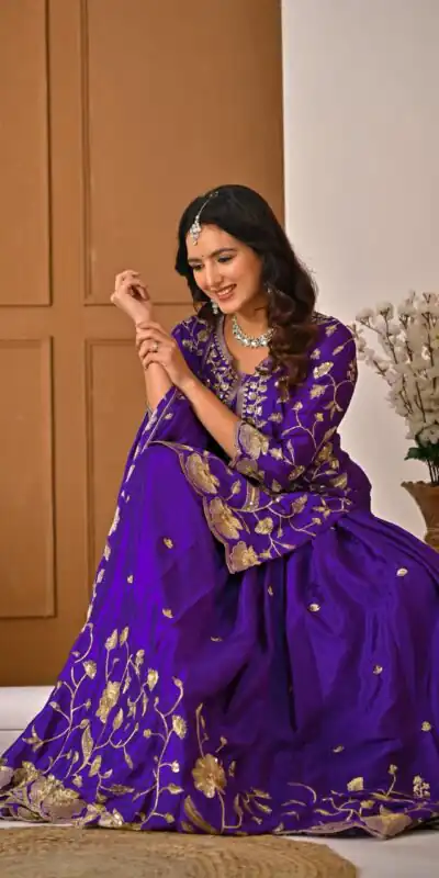 MD 3057 Purple Chinon Silk Salwar Suit with Embroidery Work & Lace Work. Affordable Price ₹2149. Delivery 4-6 Working Days. Shop now. | Casual Suits, Jump Suits, Creative suits, Designer Suits, Palazzo Suits, Party Wear Suits, Patiala Suits, Salwar suit, Straight Suits