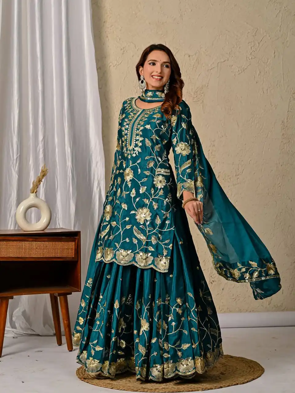 MD 3057 Teal Chinon Silk Salwar Suit with Embroidery Work & Lace Work. Affordable Price ₹2149. Delivery 4-6 Working Days. Shop now. | Casual Suits, Jump Suits, Creative suits, Designer Suits, Palazzo Suits, Party Wear Suits, Patiala Suits, Salwar suit, Straight Suits