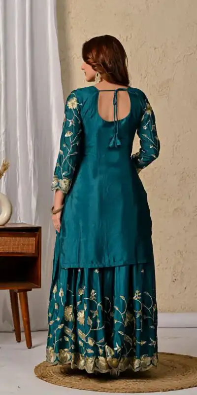 MD 3057 Teal Chinon Silk Salwar Suit with Embroidery Work & Lace Work. Affordable Price ₹2149. Delivery 4-6 Working Days. Shop now. | Casual Suits, Jump Suits, Creative suits, Designer Suits, Palazzo Suits, Party Wear Suits, Patiala Suits, Salwar suit, Straight Suits