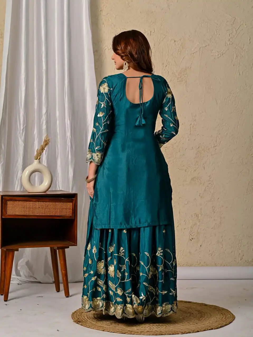 MD 3057 Teal Chinon Silk Salwar Suit with Embroidery Work & Lace Work. Affordable Price ₹2149. Delivery 4-6 Working Days. Shop now. | Casual Suits, Jump Suits, Creative suits, Designer Suits, Palazzo Suits, Party Wear Suits, Patiala Suits, Salwar suit, Straight Suits