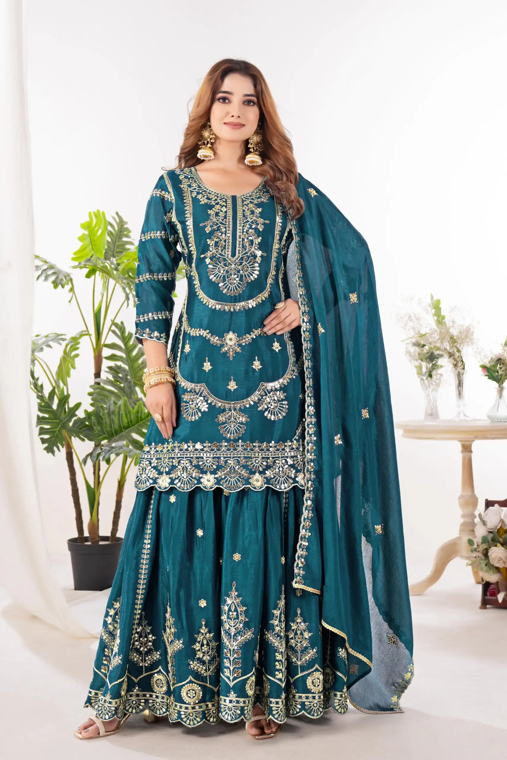 ND 5033 Teal Chinon Silk Salwar Suit with Embroidery Work & Lace Work. Affordable Price ₹2149. Delivery 4-6 Working Days. Shop now. | Casual Suits, Jump Suits, Creative suits, Designer Suits, Palazzo Suits, Party Wear Suits, Patiala Suits, Salwar suit, Straight Suits