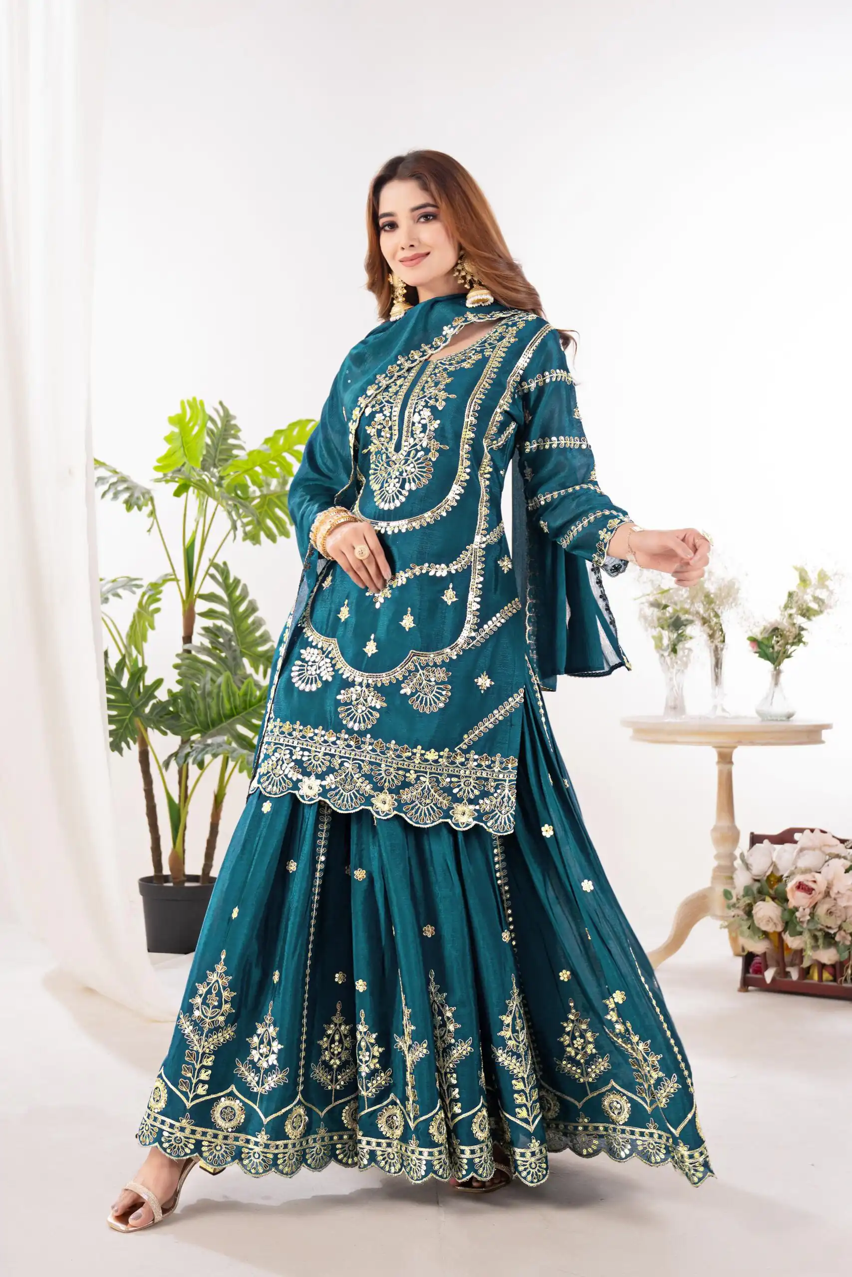 ND 5033 Teal Chinon Silk Salwar Suit with Embroidery Work & Lace Work. Affordable Price ₹2149. Delivery 4-6 Working Days. Shop now. | Casual Suits, Jump Suits, Creative suits, Designer Suits, Palazzo Suits, Party Wear Suits, Patiala Suits, Salwar suit, Straight Suits