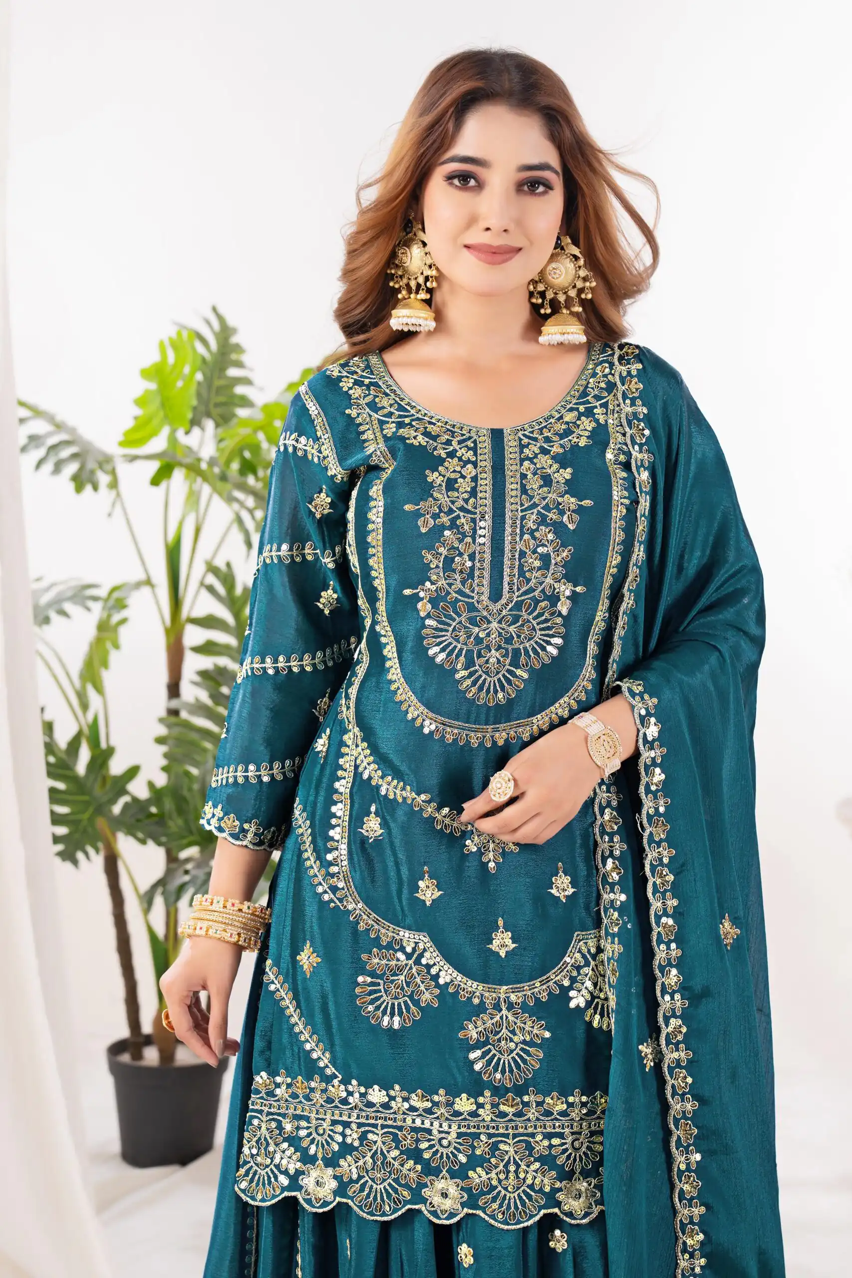 ND 5033 Teal Chinon Silk Salwar Suit with Embroidery Work & Lace Work. Affordable Price ₹2149. Delivery 4-6 Working Days. Shop now. | Casual Suits, Jump Suits, Creative suits, Designer Suits, Palazzo Suits, Party Wear Suits, Patiala Suits, Salwar suit, Straight Suits