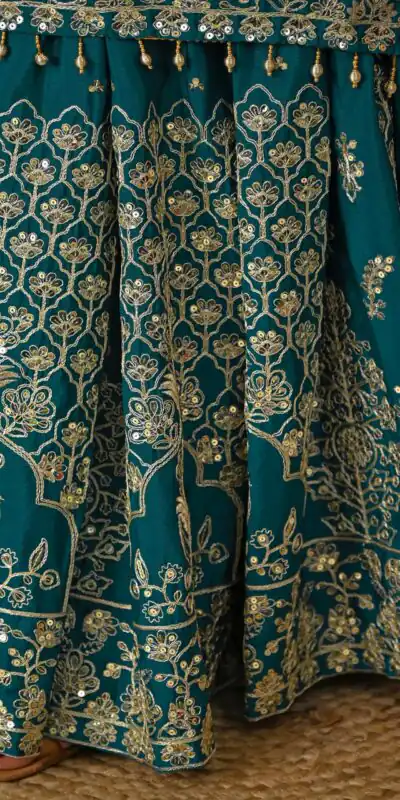NF 1245 Teal Chinon Silk Lehenga Choli with Embroidery Work & Zari Work. Now at just ₹2449. Delivery 4-6 Working Days. Shop now. | Bollywood Lehenga, Creative Lehenga, Designer Lehenga, Embroidered Lehenga, Lehenga, Party Wear Lehenga