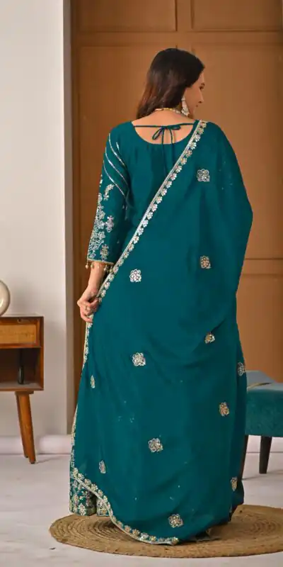 NF 1245 Teal Chinon Silk Lehenga Choli with Embroidery Work & Zari Work. Now at just ₹2449. Delivery 4-6 Working Days. Shop now. | Bollywood Lehenga, Creative Lehenga, Designer Lehenga, Embroidered Lehenga, Lehenga, Party Wear Lehenga