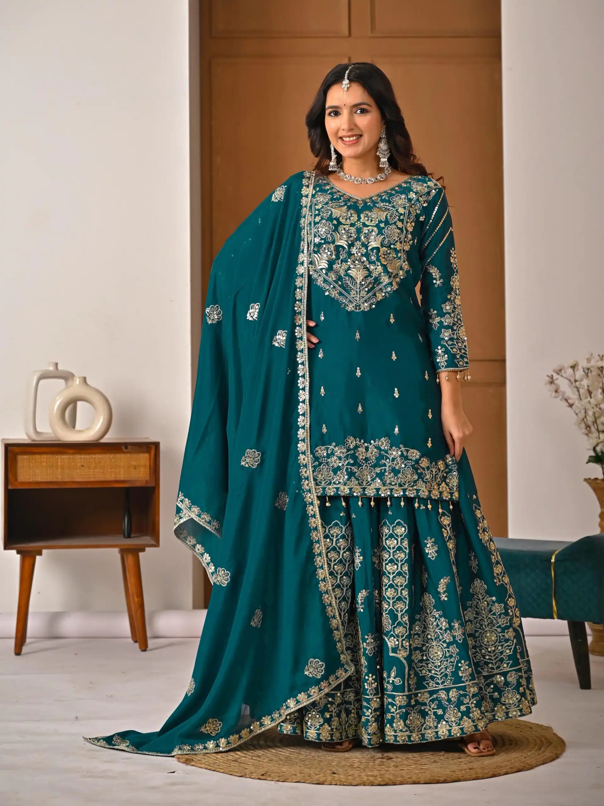 NF 1245 Teal Chinon Silk Lehenga Choli with Embroidery Work & Zari Work. Now at just ₹2449. Delivery 4-6 Working Days. Shop now. | Bollywood Lehenga, Creative Lehenga, Designer Lehenga, Embroidered Lehenga, Lehenga, Party Wear Lehenga