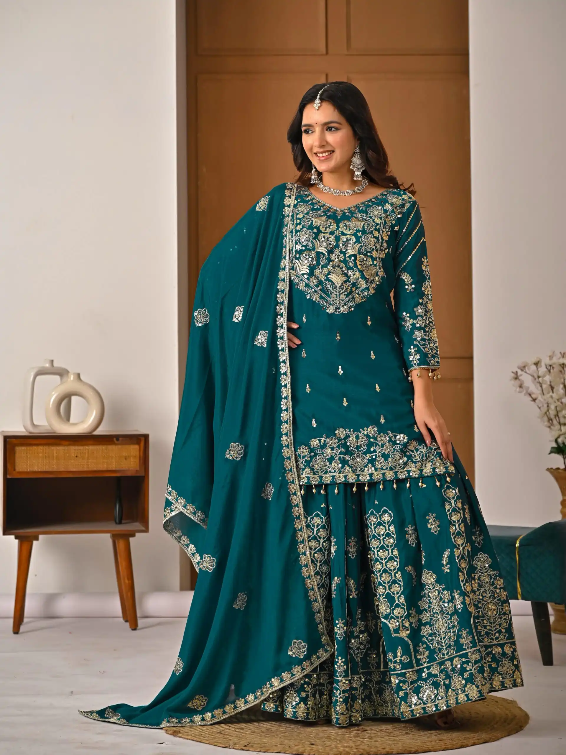 NF 1245 Teal Chinon Silk Lehenga Choli with Embroidery Work & Zari Work. Now at just ₹2449. Delivery 4-6 Working Days. Shop now. | Bollywood Lehenga, Creative Lehenga, Designer Lehenga, Embroidered Lehenga, Lehenga, Party Wear Lehenga