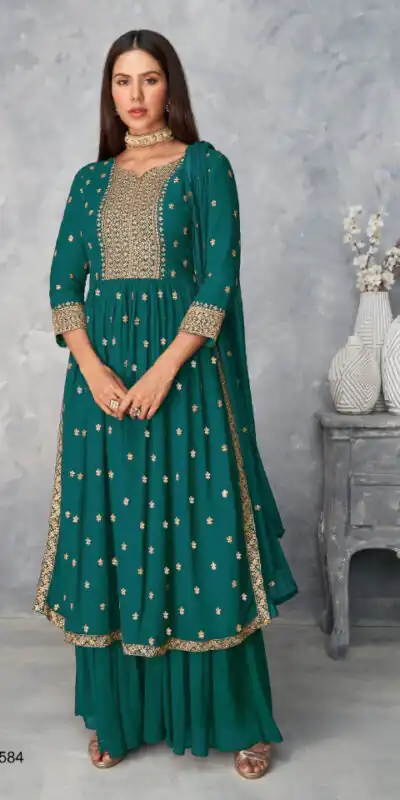 Teal Georgette Sequin Work Salwar Suit