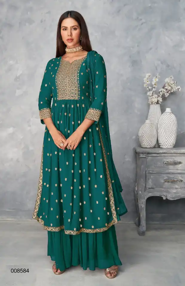 DS A 8584 Teal Color Georgette Salwar Suit with Embroidery Work. Special Price ₹1899. Delivery 4-6 Working Days. Shop now. | Casual Suits, Jump Suits, Creative suits, Designer Suits, Palazzo Suits, Party Wear Suits, Patiala Suits, Salwar suit, Straight Suits