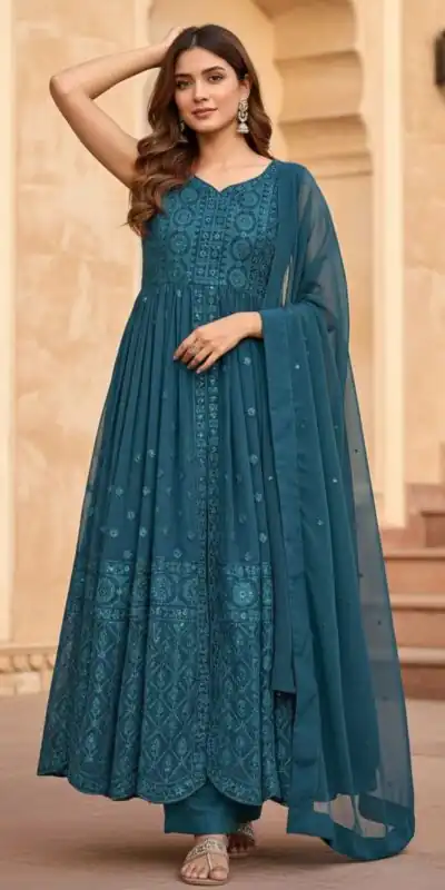 ST 173 Teal Georgette Digital Print Sequence Work Salwar Suit. online Get it for ₹2149. Delivery 4-6 Working Days. Shop now. | Casual Suits, Jump Suits, Creative suits, Designer Suits, Palazzo Suits, Party Wear Suits, Patiala Suits, Salwar suit, Straight Suits