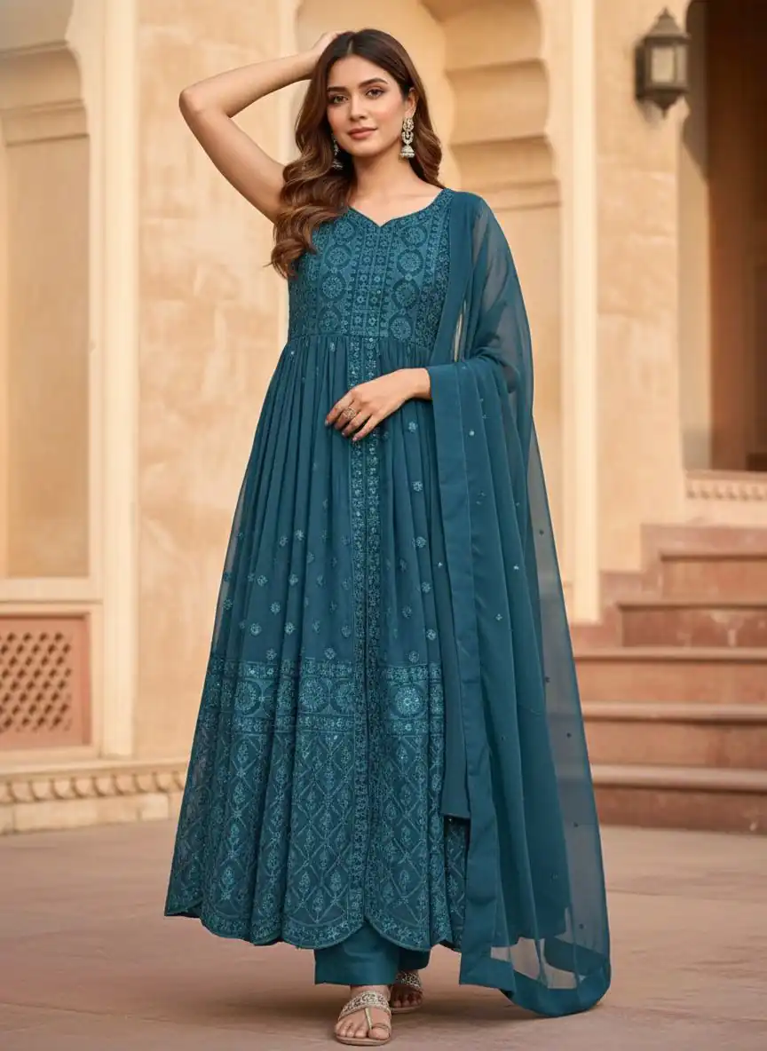 ST 173 Teal Georgette Digital Print Sequence Work Salwar Suit. online Get it for ₹2149. Delivery 4-6 Working Days. Shop now. | Casual Suits, Jump Suits, Creative suits, Designer Suits, Palazzo Suits, Party Wear Suits, Patiala Suits, Salwar suit, Straight Suits
