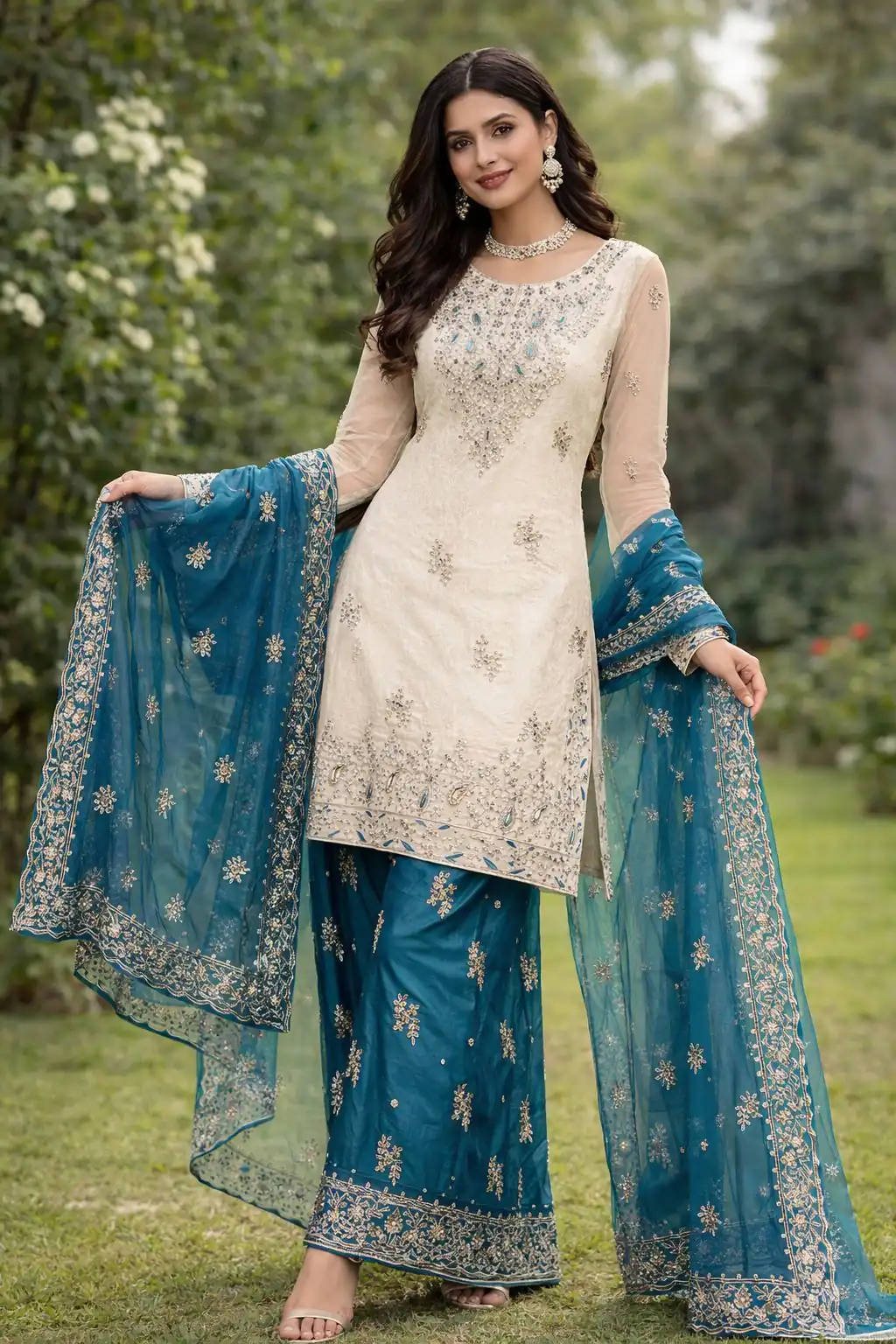 VLM 316 Teal Organza Silk with Embroidery Work & Lace Work. Salwar Suit Now at just ₹2049. Delivery 4-6 Working Days. Shop now. | Casual Suits, Jump Suits, Creative suits, Designer Suits, Palazzo Suits, Party Wear Suits, Patiala Suits, Salwar suit, Straight Suits