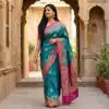 MB 50 Teal Pashmina Silk Saree with Lace Work & Lace Border. Online Festive Deal ₹2399. Delivery 4-6 Working Days. Shop now. | Creative Sarees, Bollywood Sarees, Designer Sarees, Embroidered Sarees, Ethnic Saree, Modern Digital sarees, Party Wear Sarees, Sarees