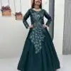 PC 564 Teal Vichitra Silk Gown Perfect for Wedding, Party, Holi, Anniversary, Mehendi –. Grab it for ₹2049. Delivery 4-6 Working Days. Shop now. | Bollywood Gowns, Creative Gowns, Designer Gowns, Embroidered Gowns, Gowns, Party Wear Gowns