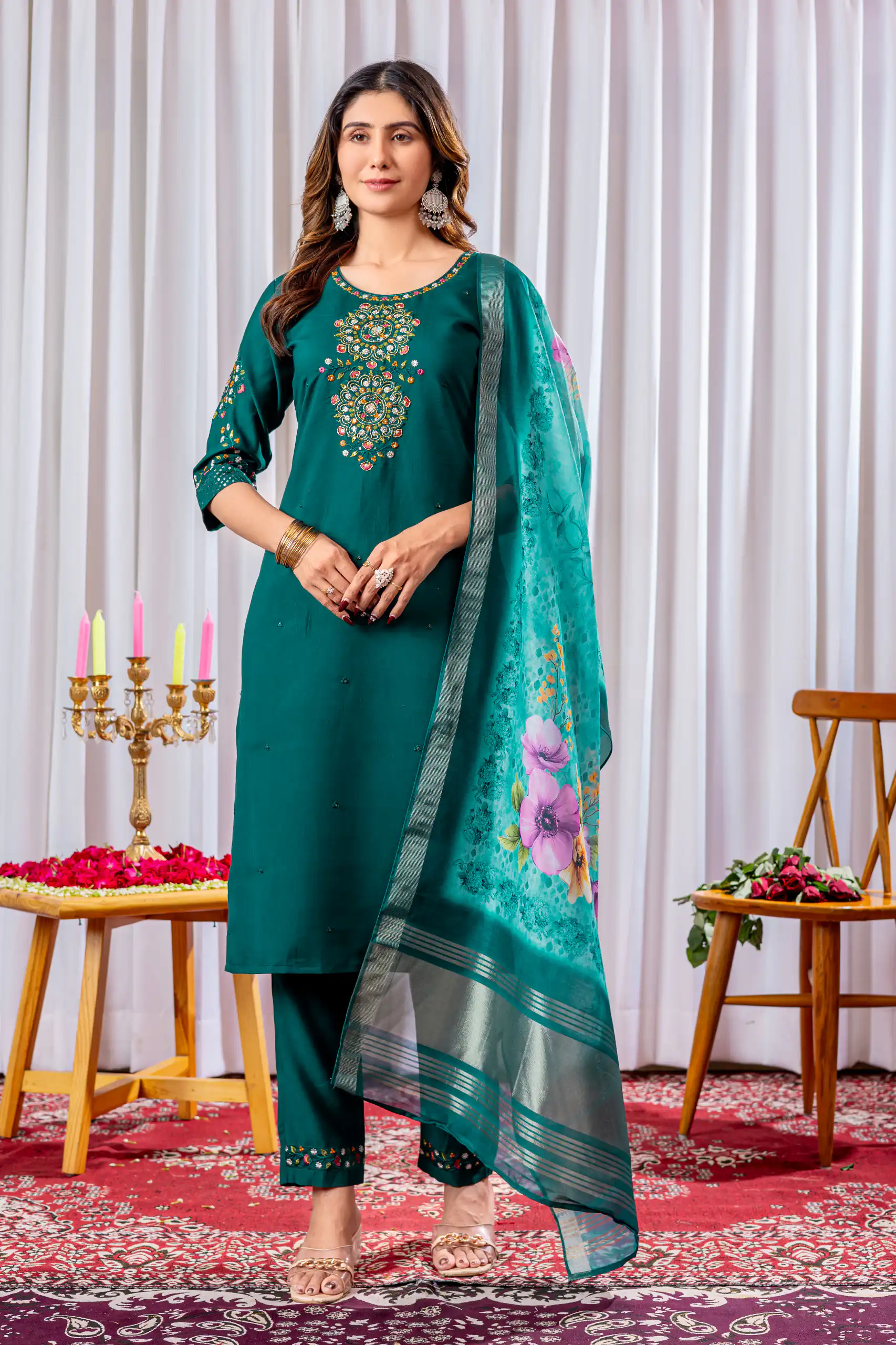 DIVA 111 Teal Viscose Silk Salwar Suit with Thread Embroidery Work. Best Price ₹2049. Delivery 4-6 Working Days. Shop now. | Casual Suits, Jump Suits, Creative suits, Designer Suits, Palazzo Suits, Party Wear Suits, Patiala Suits, Salwar suit, Straight Suits