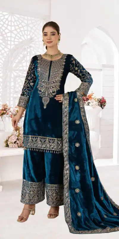 NF 1231 Teal Viscose Velvet Salwar Suit. Perfect for Wedding, Party, Traditional Day, Baisakhi, Eid – Available at ₹2399 only. Delivery 4-6 Workin | Casual Suits, Jump Suits, Creative suits, Designer Suits, Palazzo Suits, Party Wear Suits, Patiala Suits, Salwar suit, Straight Suits
