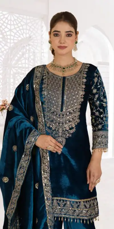 NF 1231 Teal Viscose Velvet Salwar Suit. Perfect for Wedding, Party, Traditional Day, Baisakhi, Eid – Available at ₹2399 only. Delivery 4-6 Workin | Casual Suits, Jump Suits, Creative suits, Designer Suits, Palazzo Suits, Party Wear Suits, Patiala Suits, Salwar suit, Straight Suits