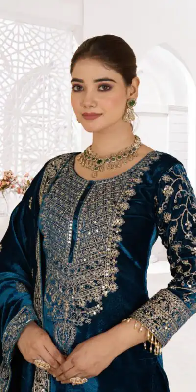 NF 1231 Teal Viscose Velvet Salwar Suit. Perfect for Wedding, Party, Traditional Day, Baisakhi, Eid – Available at ₹2399 only. Delivery 4-6 Workin | Casual Suits, Jump Suits, Creative suits, Designer Suits, Palazzo Suits, Party Wear Suits, Patiala Suits, Salwar suit, Straight Suits