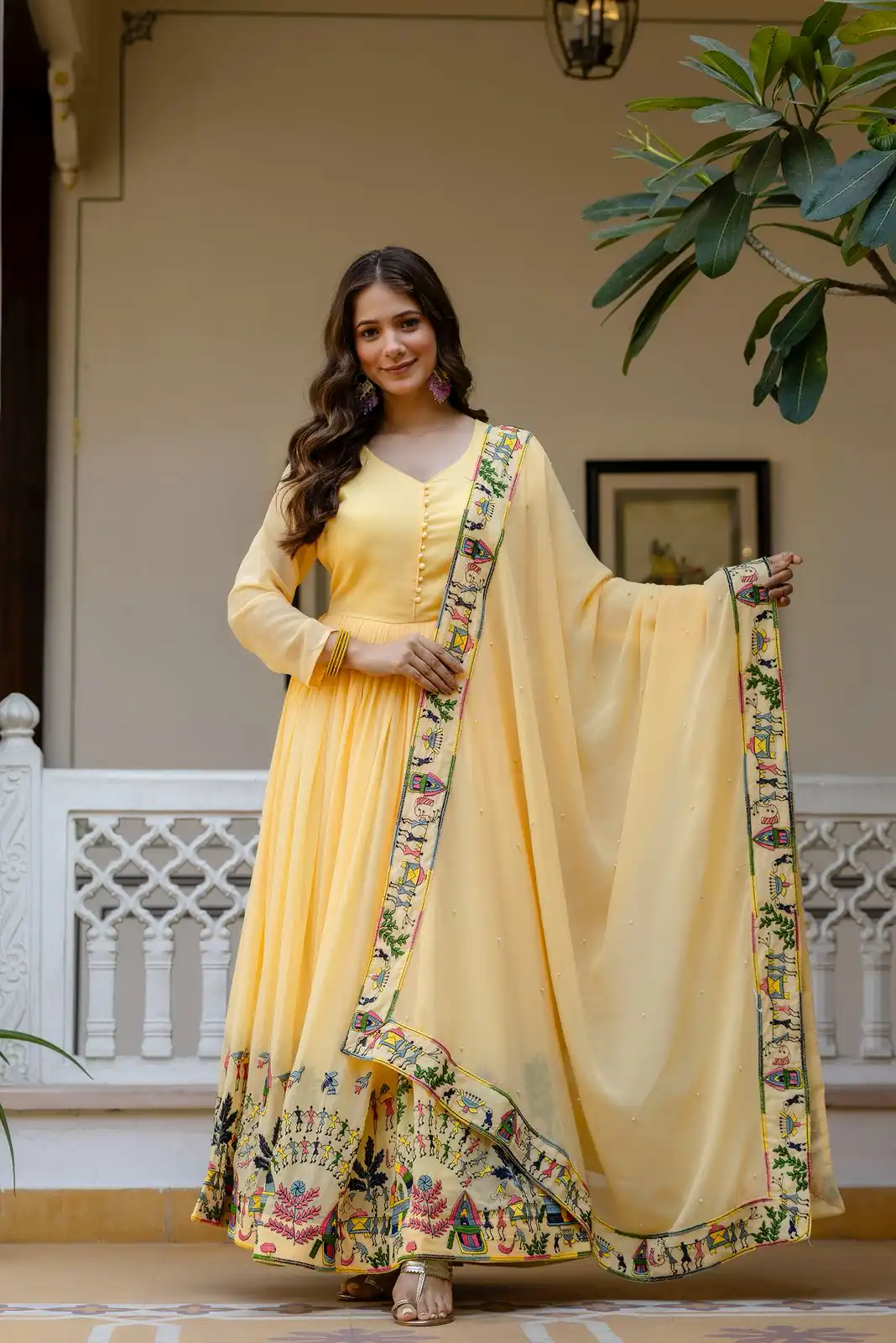 Alluring Yellow Georgette Embroider Work Gown - Image 2