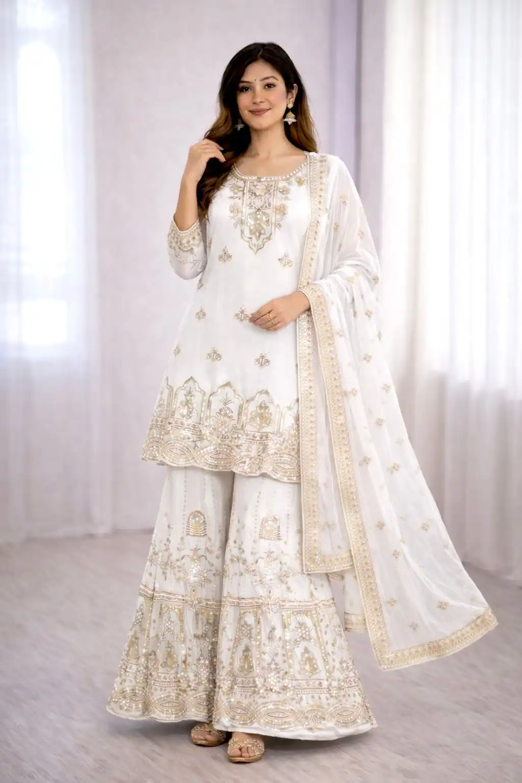 White Faux Georgette With 5 mm Sequence Work Salwar Suit - Image 3