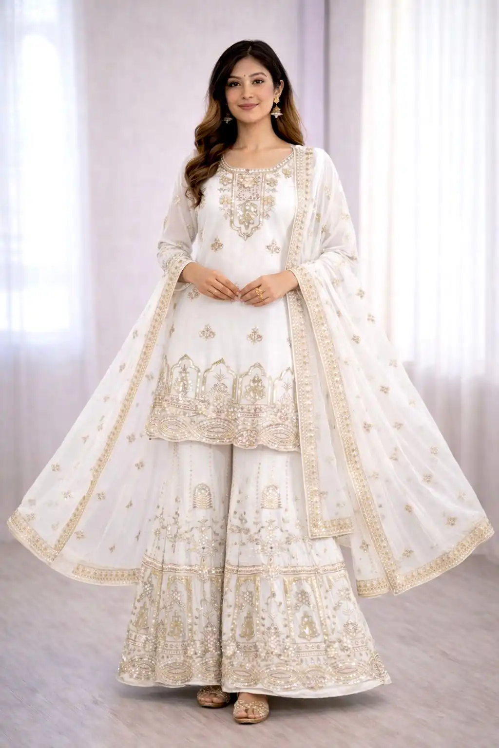 WW 1250 White Faux Georgette With 5 mm Sequence Work Salwar Suit Wedding, Party, Festive, Events Etc. Expected Delivery 4-6 Working Days @2399/- | Casual Suits, Jump Suits, Creative suits, Designer Suits, Palazzo Suits, Party Wear Suits, Patiala Suits, Salwar suit, Straight Suits