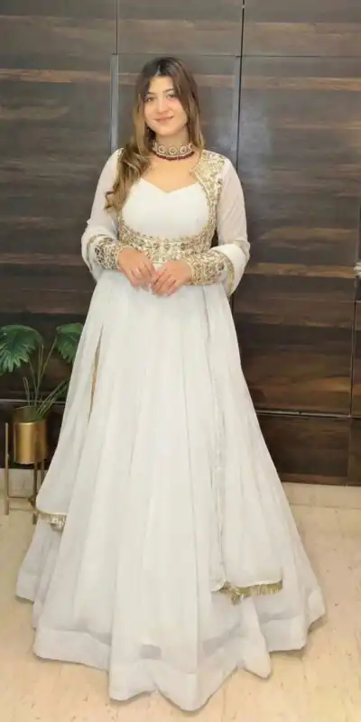 White Faux Georgette With Embroider Work Salwar Suit