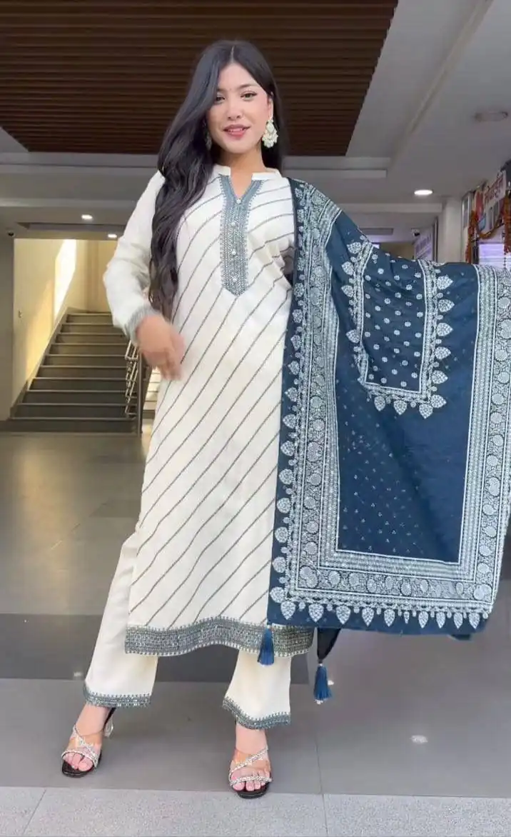 White Maslin With Digital Printed Salwar Suit