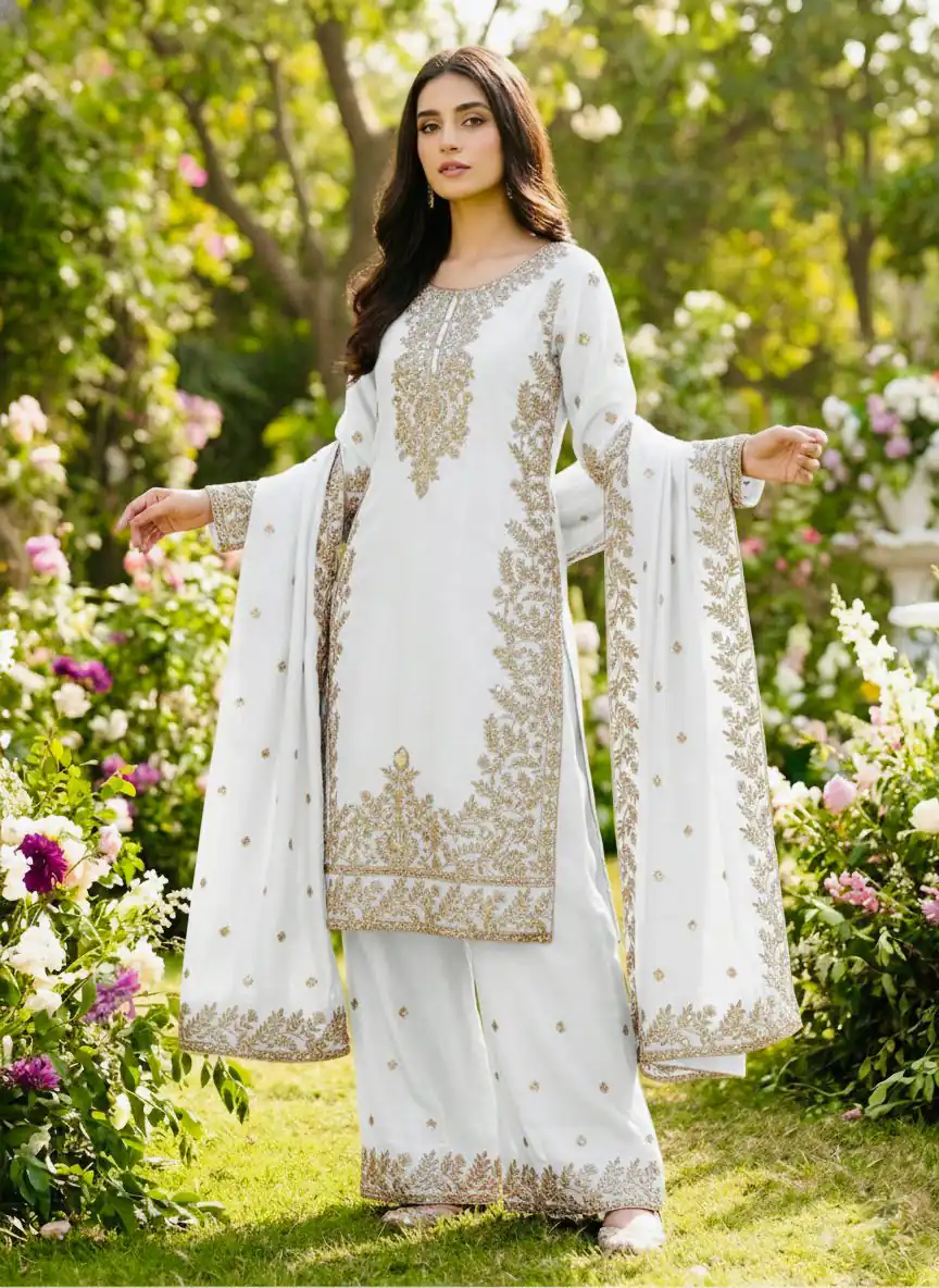 SRK 5316 White Organza Silk Salwar Suit Perfect for Wedding, Party, Makar Sankranti, Eid, Durga Puja – . Affordable Price ₹2149. Delivery 4-6 Workin | Casual Suits, Jump Suits, Creative suits, Designer Suits, Palazzo Suits, Party Wear Suits, Patiala Suits, Salwar suit, Straight Suits