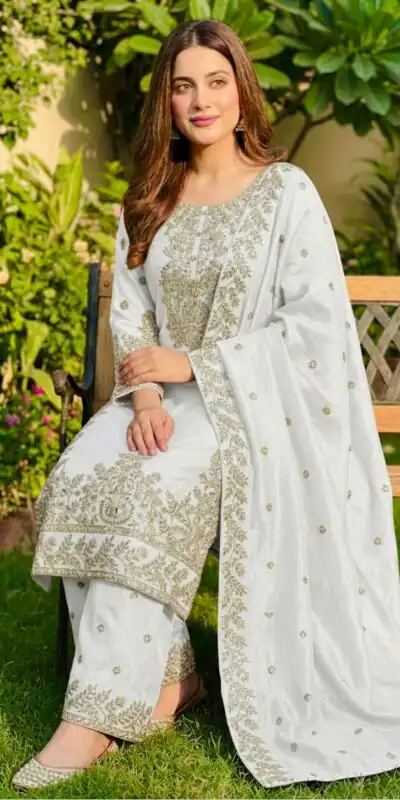 SRK 5316 White Organza Silk Salwar Suit Perfect for Wedding, Party, Makar Sankranti, Eid, Durga Puja – . Affordable Price ₹2149. Delivery 4-6 Workin | Casual Suits, Jump Suits, Creative suits, Designer Suits, Palazzo Suits, Party Wear Suits, Patiala Suits, Salwar suit, Straight Suits