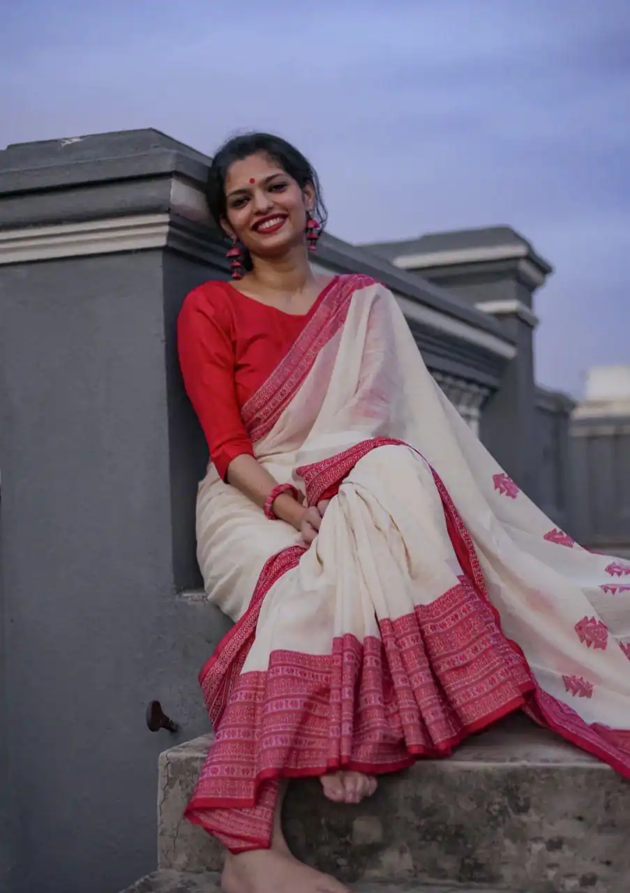 White Soft Lilan Slab All Over Weaving Work Saree