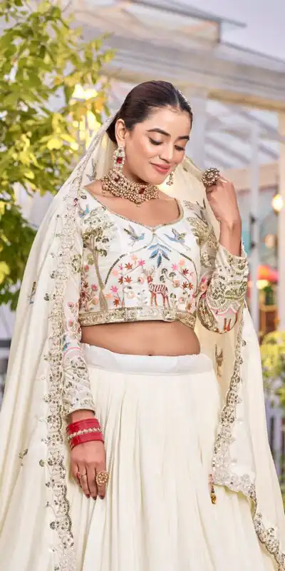 Ram 162 White in Color Vichitra Silk Embroidery Work Lehenga Choli . Now at just ₹3149. Delivery 4-6 Working Days. Shop now. | Bollywood Lehenga, Creative Lehenga, Designer Lehenga, Embroidered Lehenga, Lehenga, Party Wear Lehenga