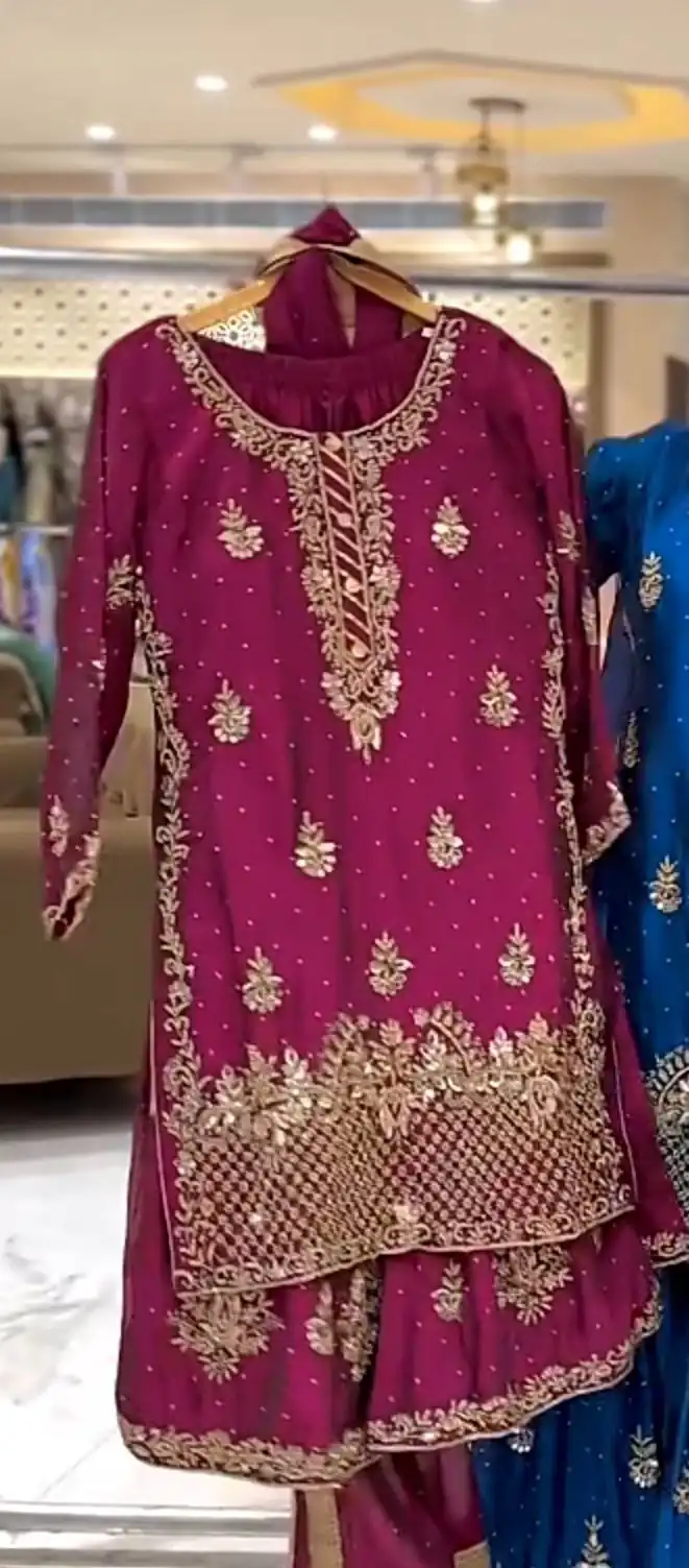NF 1249 Wine Color Chinon Silk Salwar Suit with Embroidery Work. Online Get it for ₹2149. Delivery 4-6 Working Days. Shop now. | Casual Suits, Jump Suits, Creative suits, Designer Suits, Palazzo Suits, Party Wear Suits, Patiala Suits, Salwar suit, Straight Suits