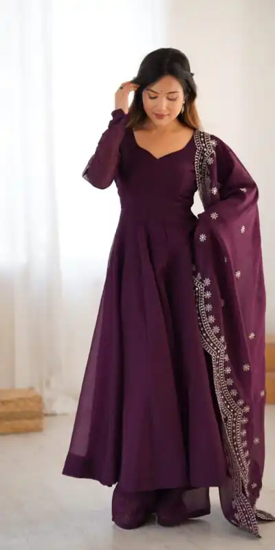 SSR 5006 Wine Fandy Silk Gown Perfect for Wedding, Party, Pongal, Traditional Day, Baby Shower – . Get it for ₹1999. Delivery 4-6 Working Days. Shop | Bollywood Gowns, Creative Gowns, Designer Gowns, Embroidered Gowns, Gowns, Party Wear Gowns