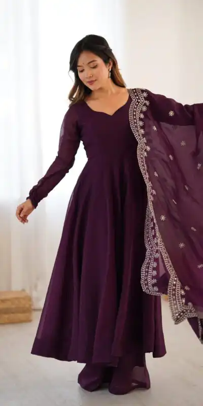 SSR 5006 Wine Fandy Silk Gown Perfect for Wedding, Party, Pongal, Traditional Day, Baby Shower – . Get it for ₹1999. Delivery 4-6 Working Days. Shop | Bollywood Gowns, Creative Gowns, Designer Gowns, Embroidered Gowns, Gowns, Party Wear Gowns