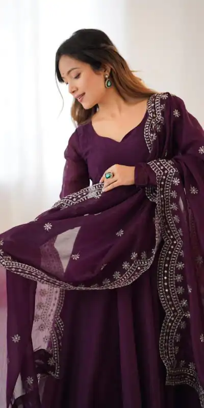 SSR 5006 Wine Fandy Silk Gown Perfect for Wedding, Party, Pongal, Traditional Day, Baby Shower – . Get it for ₹1999. Delivery 4-6 Working Days. Shop | Bollywood Gowns, Creative Gowns, Designer Gowns, Embroidered Gowns, Gowns, Party Wear Gowns