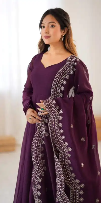 SSR 5006 Wine Fandy Silk Gown Perfect for Wedding, Party, Pongal, Traditional Day, Baby Shower – . Get it for ₹1999. Delivery 4-6 Working Days. Shop | Bollywood Gowns, Creative Gowns, Designer Gowns, Embroidered Gowns, Gowns, Party Wear Gowns