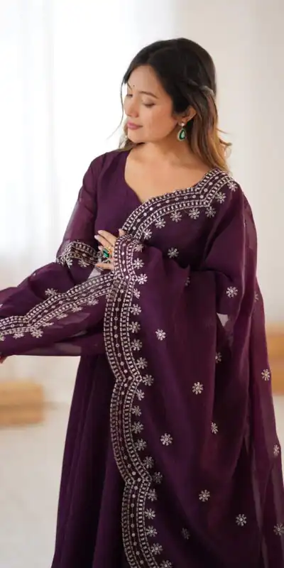 SSR 5006 Wine Fandy Silk Gown Perfect for Wedding, Party, Pongal, Traditional Day, Baby Shower – . Get it for ₹1999. Delivery 4-6 Working Days. Shop | Bollywood Gowns, Creative Gowns, Designer Gowns, Embroidered Gowns, Gowns, Party Wear Gowns