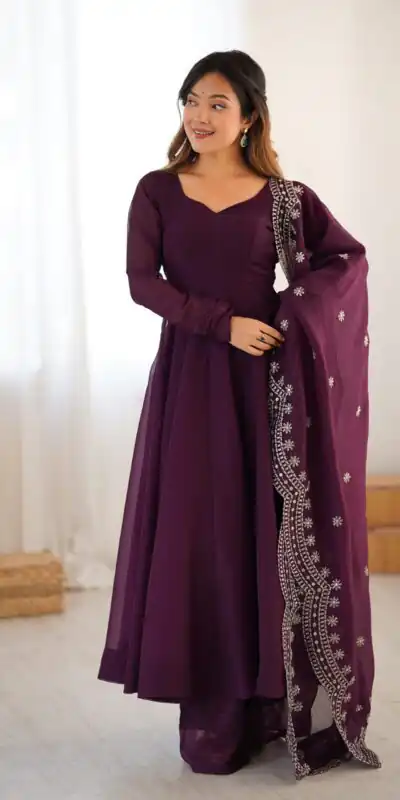 SSR 5006 Wine Fandy Silk Gown Perfect for Wedding, Party, Pongal, Traditional Day, Baby Shower – . Get it for ₹1999. Delivery 4-6 Working Days. Shop | Bollywood Gowns, Creative Gowns, Designer Gowns, Embroidered Gowns, Gowns, Party Wear Gowns