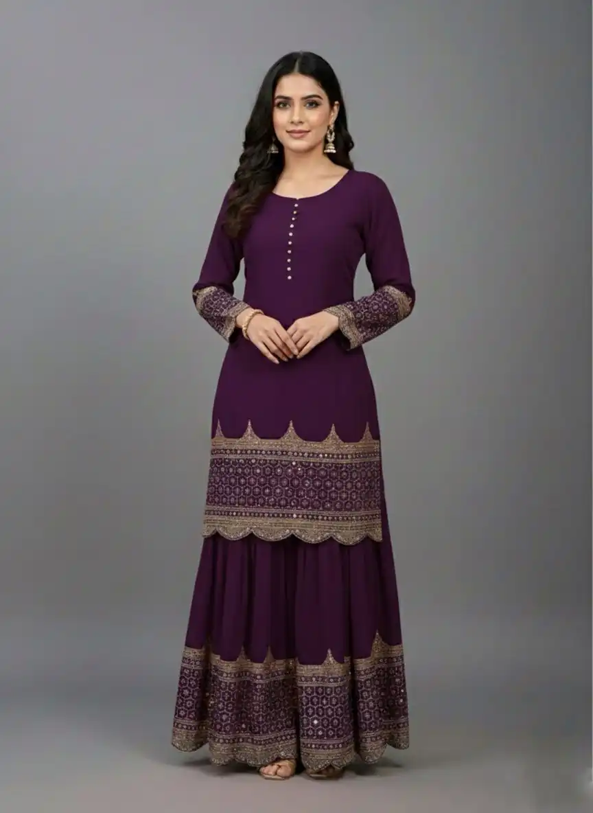 Wine Faux Georgette Embroider Salwar Suit - Image 3