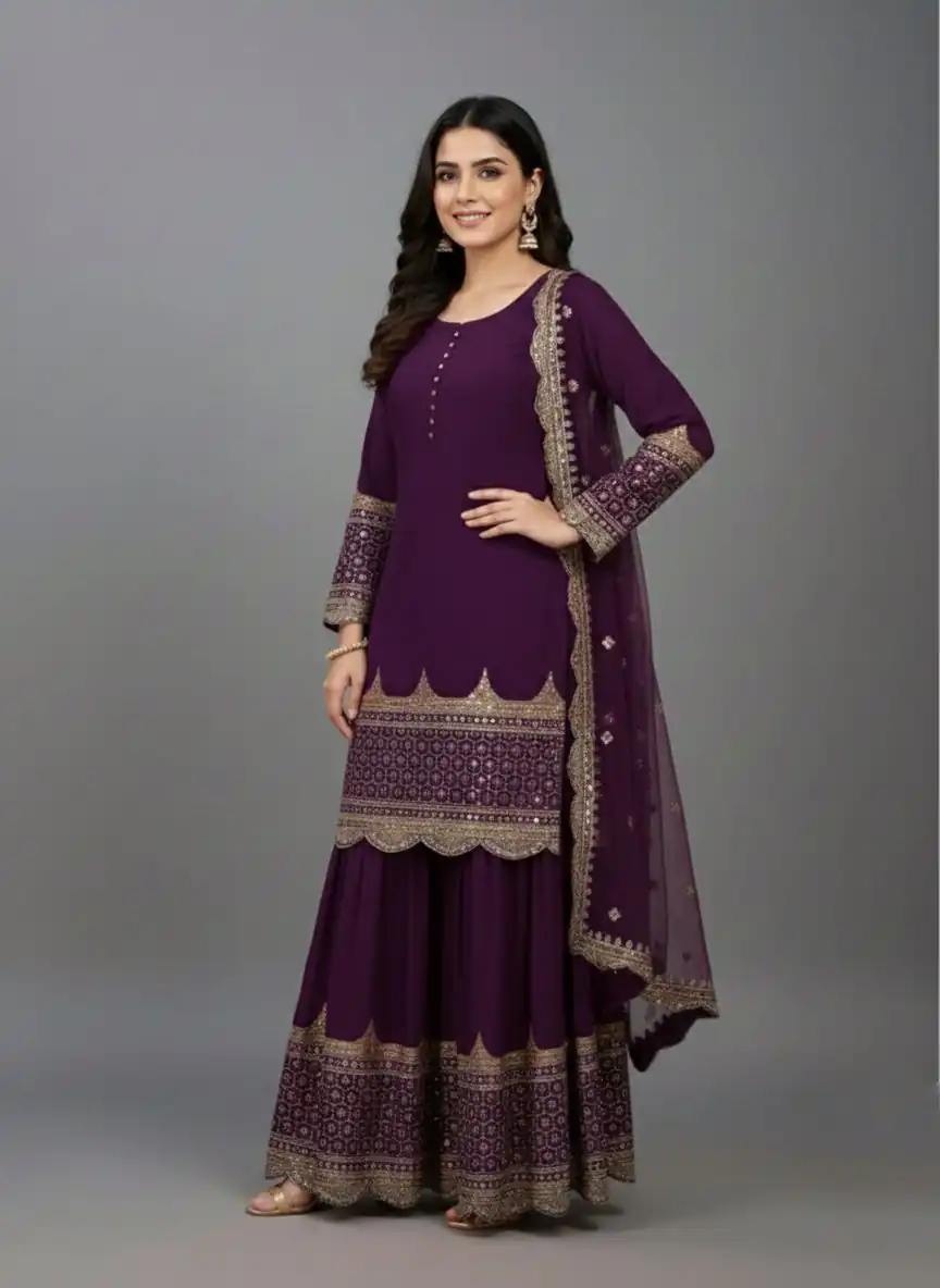 Wine Faux Georgette Embroider Salwar Suit - Image 4