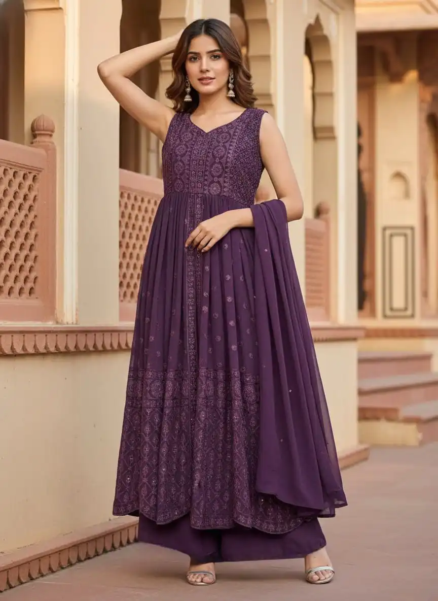Wine Georgette With Sequence Work Salwar Suit