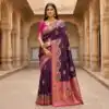 Wine Pashmina Silk Woven Lace Border Saree