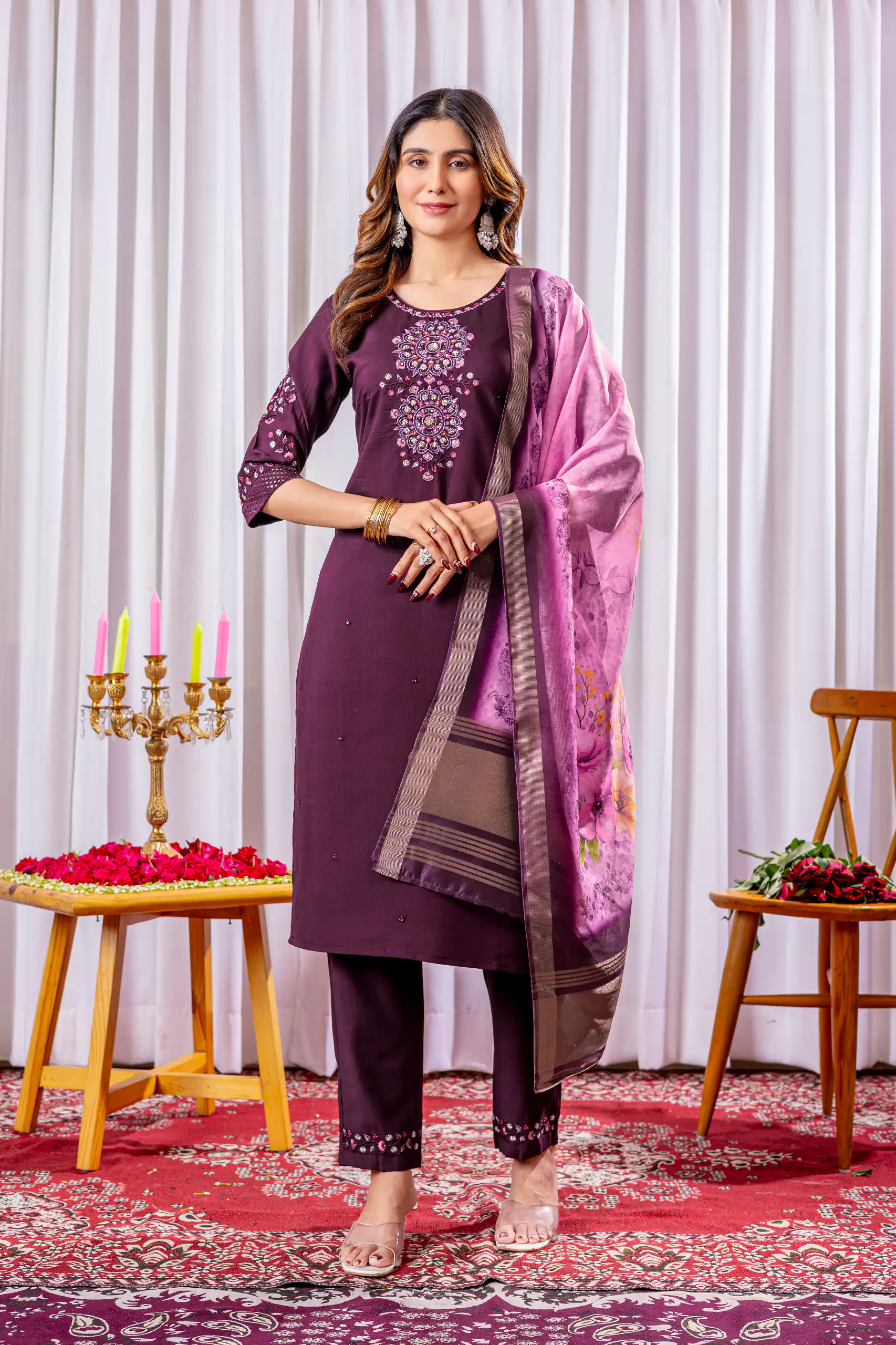 DIVA 111 Wine Viscose Silk Salwar Suit with Thread Embroidery Work. Best Price ₹2049. Delivery 4-6 Working Days. Shop now. | Casual Suits, Jump Suits, Creative suits, Designer Suits, Palazzo Suits, Party Wear Suits, Patiala Suits, Salwar suit, Straight Suits