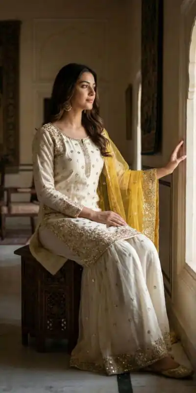 JF 041 Yellow Fendy Silk Salwar Suitwith Embroidery Work & Lace Work. Now at just ₹2149. Delivery 4-6 Working Days. Shop now. | Casual Suits, Jump Suits, Creative suits, Designer Suits, Palazzo Suits, Party Wear Suits, Patiala Suits, Salwar suit, Straight Suits