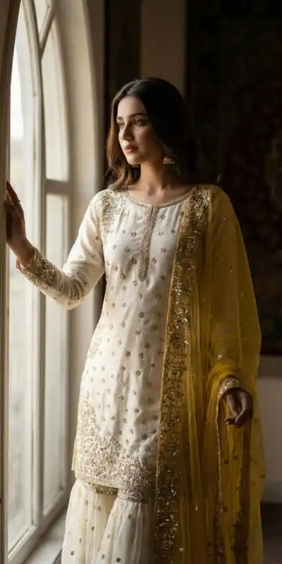 JF 041 Yellow Fendy Silk Salwar Suitwith Embroidery Work & Lace Work. Now at just ₹2149. Delivery 4-6 Working Days. Shop now. | Casual Suits, Jump Suits, Creative suits, Designer Suits, Palazzo Suits, Party Wear Suits, Patiala Suits, Salwar suit, Straight Suits