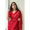 Red Viscose Satin Sequin Embroidery Work Saree