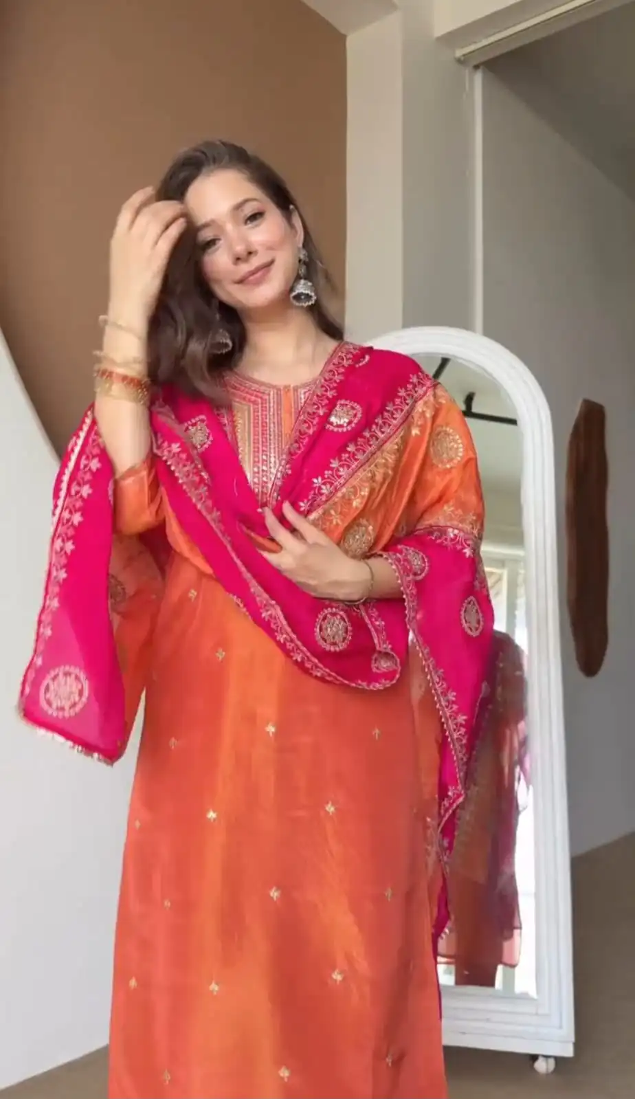 Alluring Orange Chinon Embroidery Work Salwar Suit - Image 3