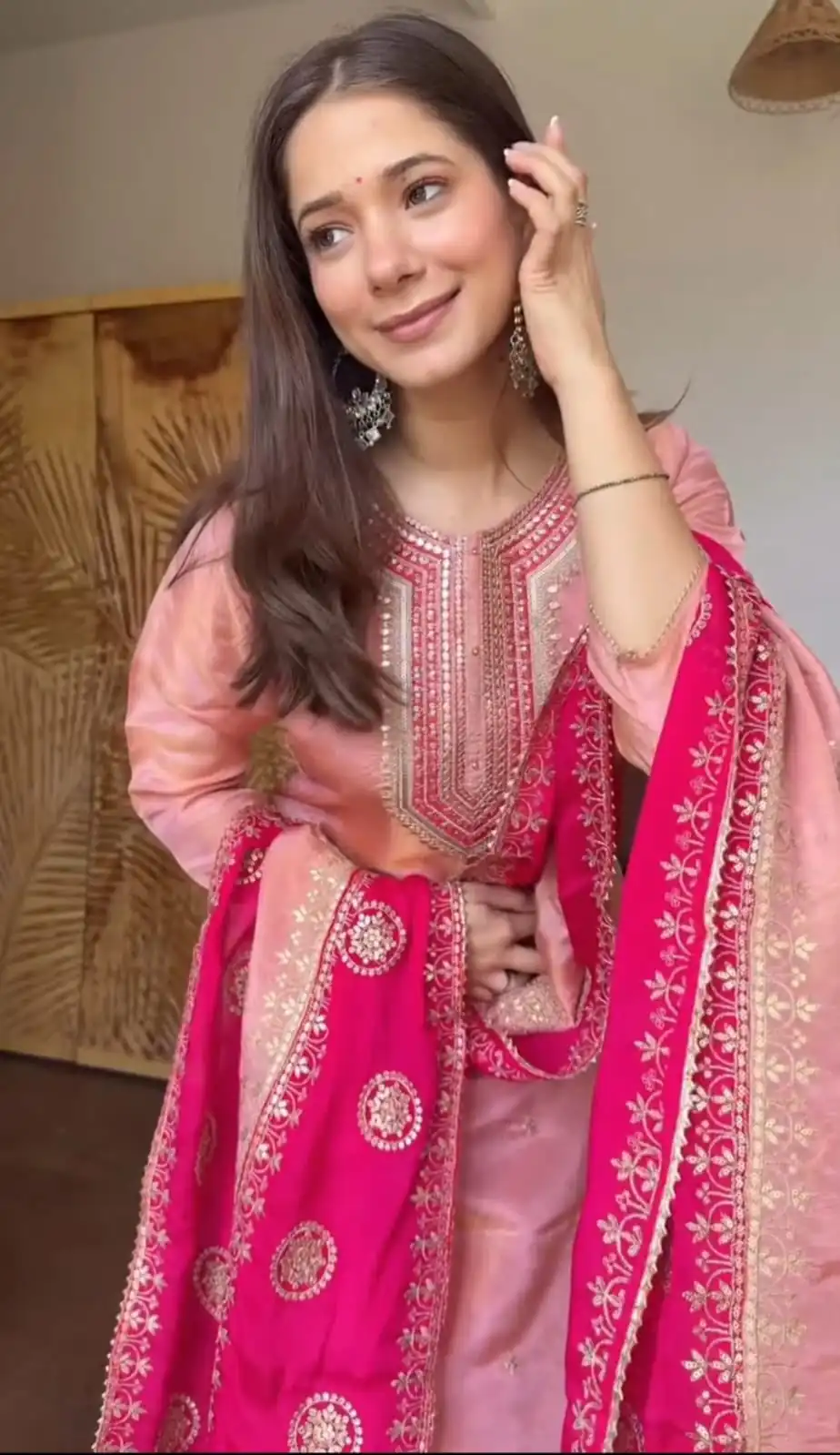 Alluring Pink Chinon Embroidery Work Salwar Suit - Image 3