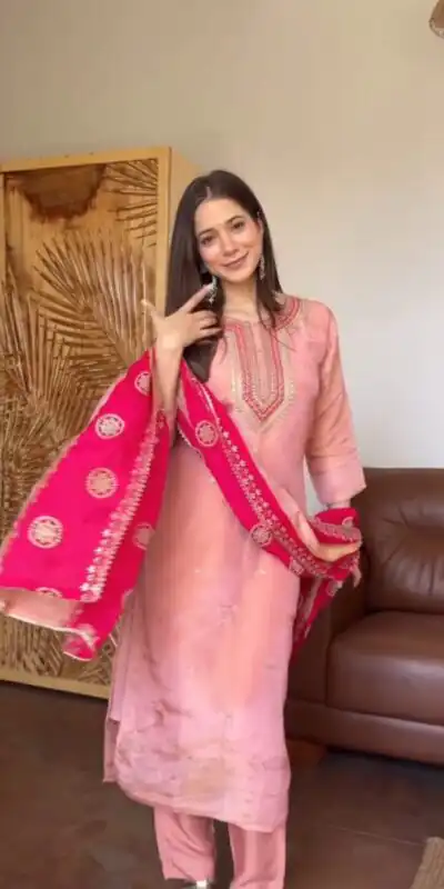 Alternative view of Alluring Pink Chinon Embroidery Work Salwar Suit