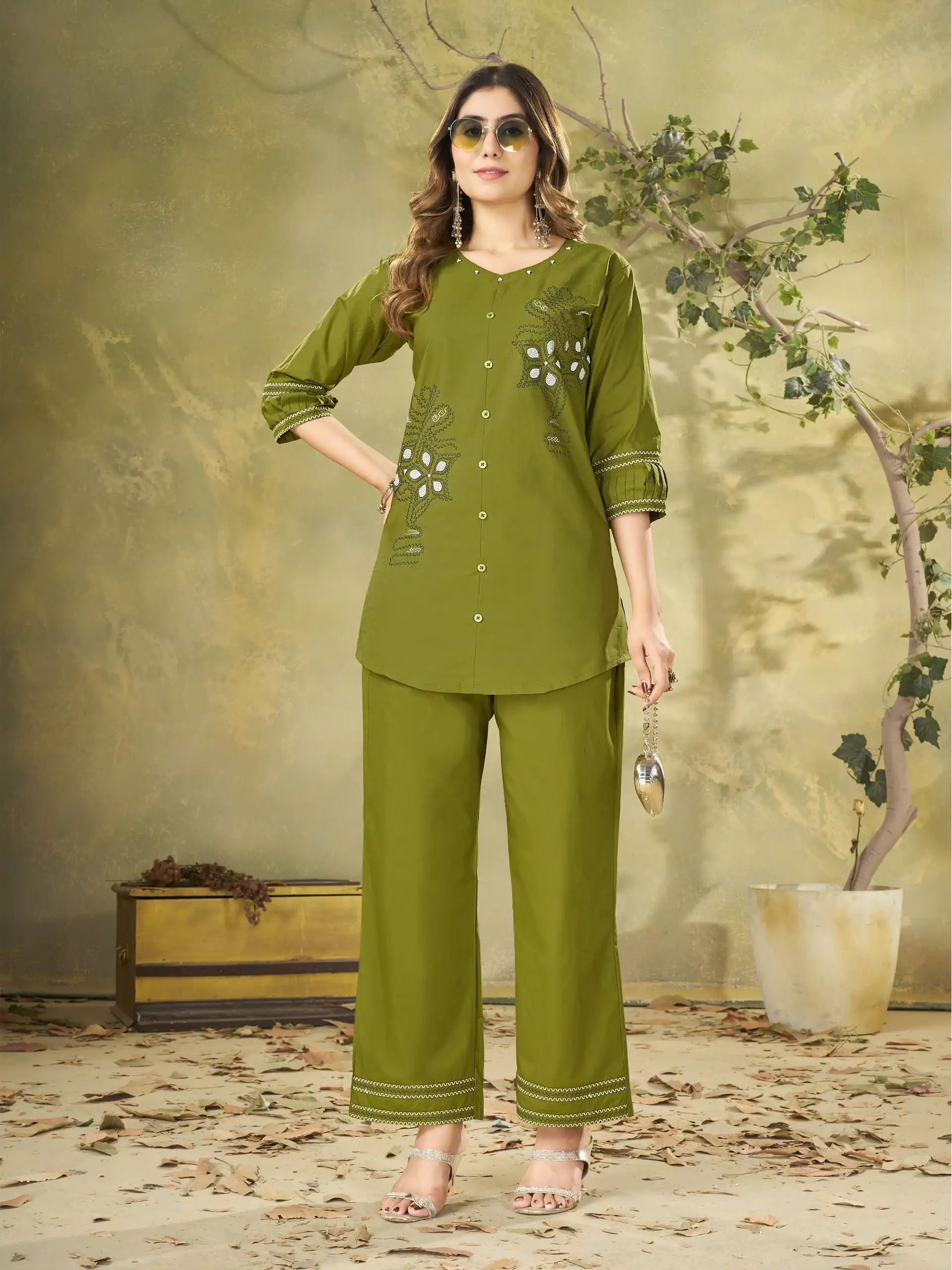 Beautiful Green Pure Cotton Multi Thread Work Kurti
